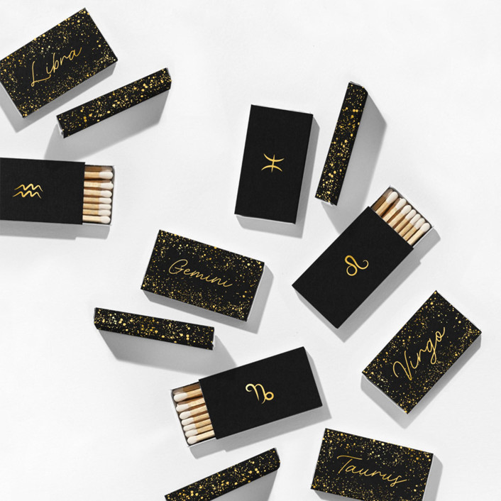 Zodiac Matchboxes, Black and Gold, Pack of 12 Matchbooks and Matches by ...