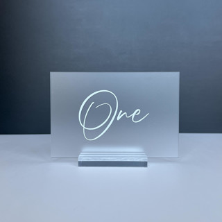 Frosted Acrylic Table Number, White Lettering And Clear Acrylic Base Table Numbers