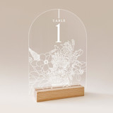 Acrylic Mixed Floral Bouquet Wedding Table Number with Natural Wood Stand, Set of 1 Table Numbers