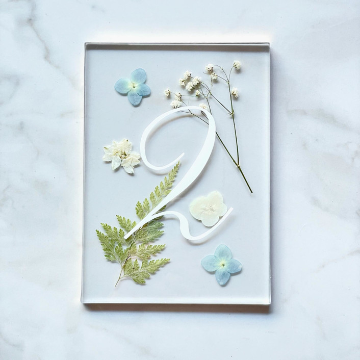 GoldLined Pressed Flower Table Number, Blue Table Numbers by Jasmine