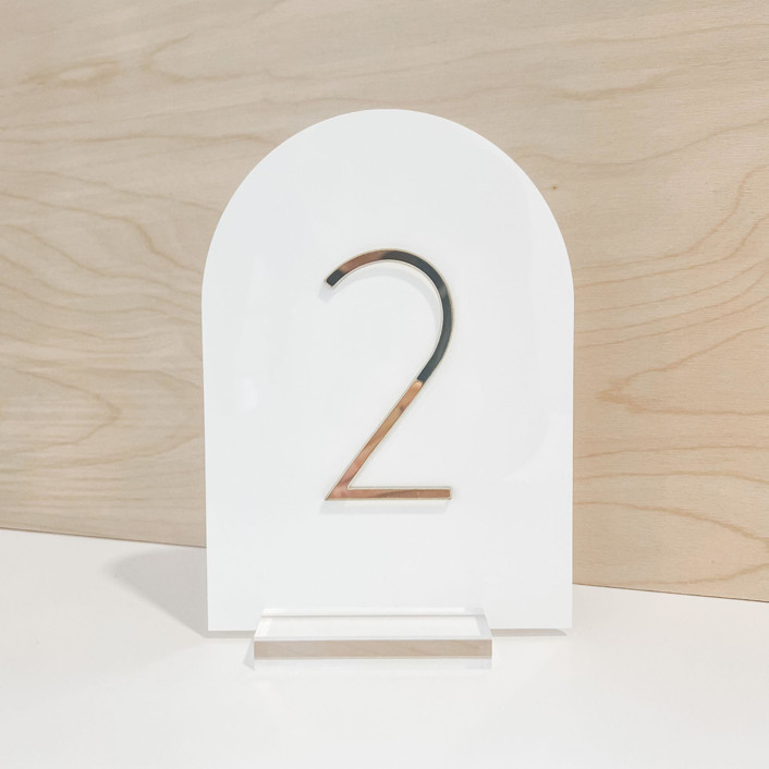 White & Gold Arch Acrylic Table Number Table Numbers by Alexandra Ettis