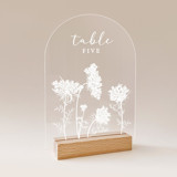 Acrylic Queen Anne's Lace Wedding Table Number with Natural Wood Stand, Set of 1 Table Numbers