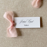 Slim Place Cards With Blush Pink Bow | Set Of 10 | Custom Text Place and Escort Cards