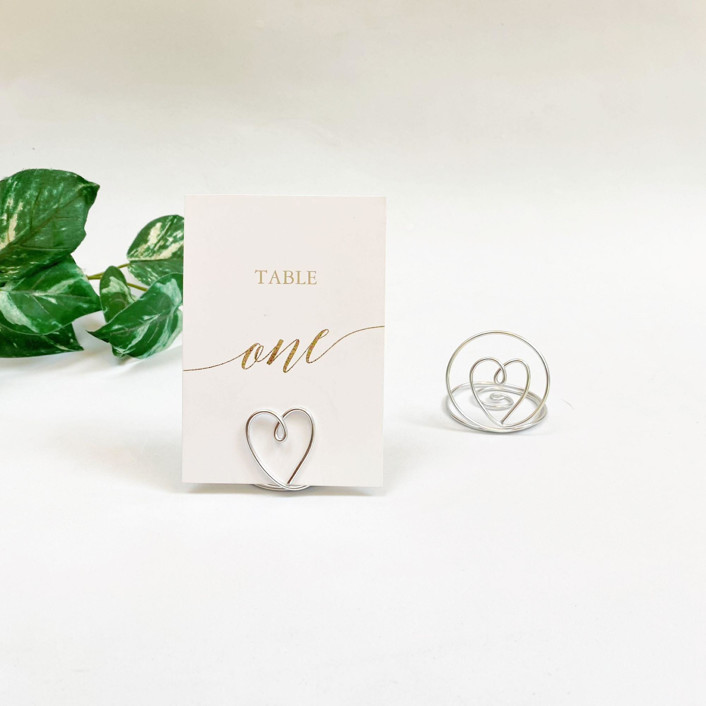 Silver Wire Heart Table Number Card Holder, Set of 5 Place Card Holders
