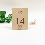 Rose Gold Wire Heart Table Number Card Holder, Set of 5 Place Card Holders