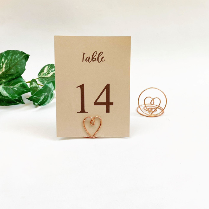 Rose Gold Wire Heart Table Number Card Holder, Set of 5 Place Card
