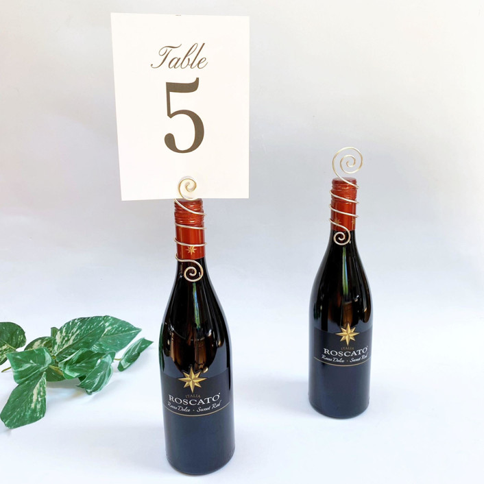 Champagne Wire Wine Bottle Topper Table Number Card Holder, Set of 5 Place Card Holders by JV