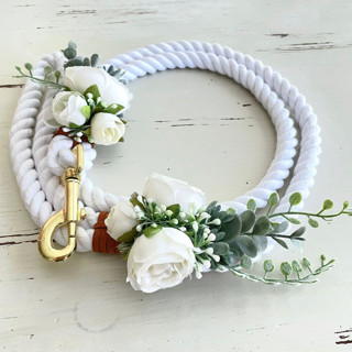 White Rope Dog Leash with Flowers Wedding Pet Leashes