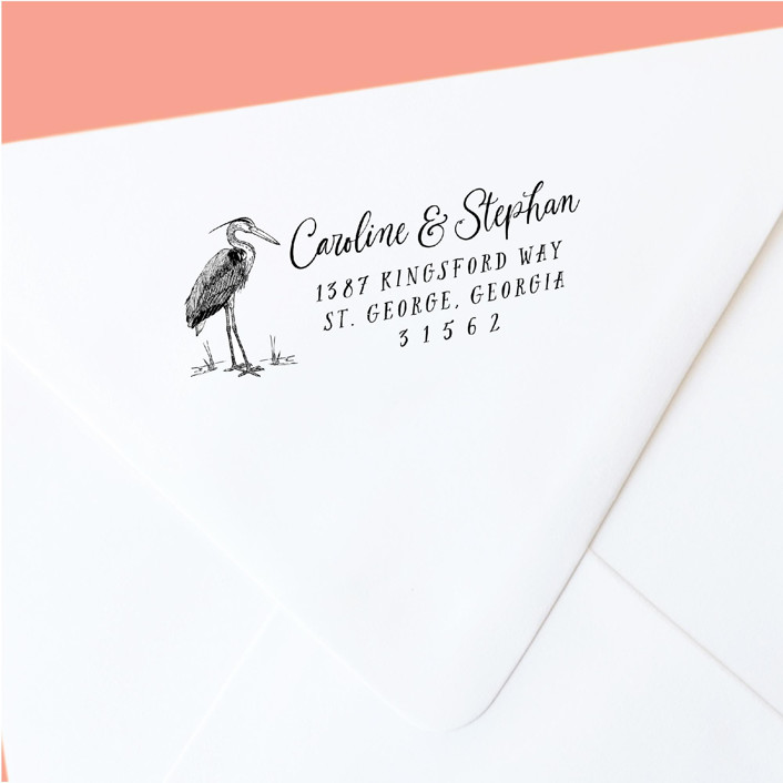 Custom Return Address Stamp Blue Heron Design Beach Theme