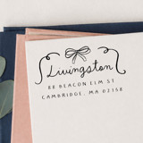 Bow and Flourish Stamp - Whimsical Script Address Stamp | Wood Handle Stamp Address Stamps