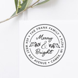 Merry and Bright Christmas Address Stamp, Round Self Inking Address Stamps