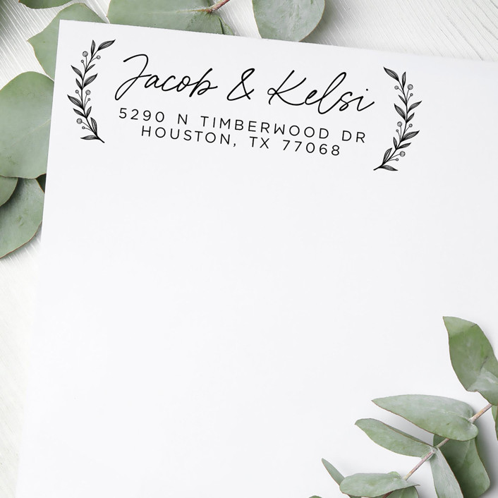 Custom Floral Couple Address Stamp SelfInking Black Ink Address