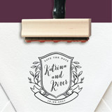 Custom Save the Date Stamp | Crest With Leaves Address Stamps