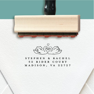 Custom Return Address Stamp | Swans with Heart | Romantic Garden Wedding Address Stamps