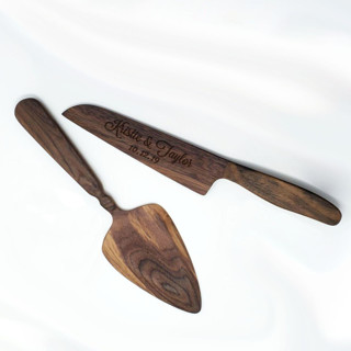 Wooden Engraved Cake Serving Set Wedding Serving and Dining Accessories