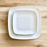 Subtle Square Dinnerware Set | Gilded Rim Wedding Serving and Dining Accessories