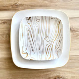 Subtle Square Dinnerware Set | Gilded Rim & Wood Wedding Serving and Dining Accessories