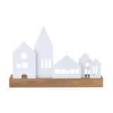 Porcelain & Acacia Village Tealight - City Christmas Decorations