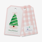 Personalized Pink Gingham Christmas Tree Gift Tags Holiday Gift Tags